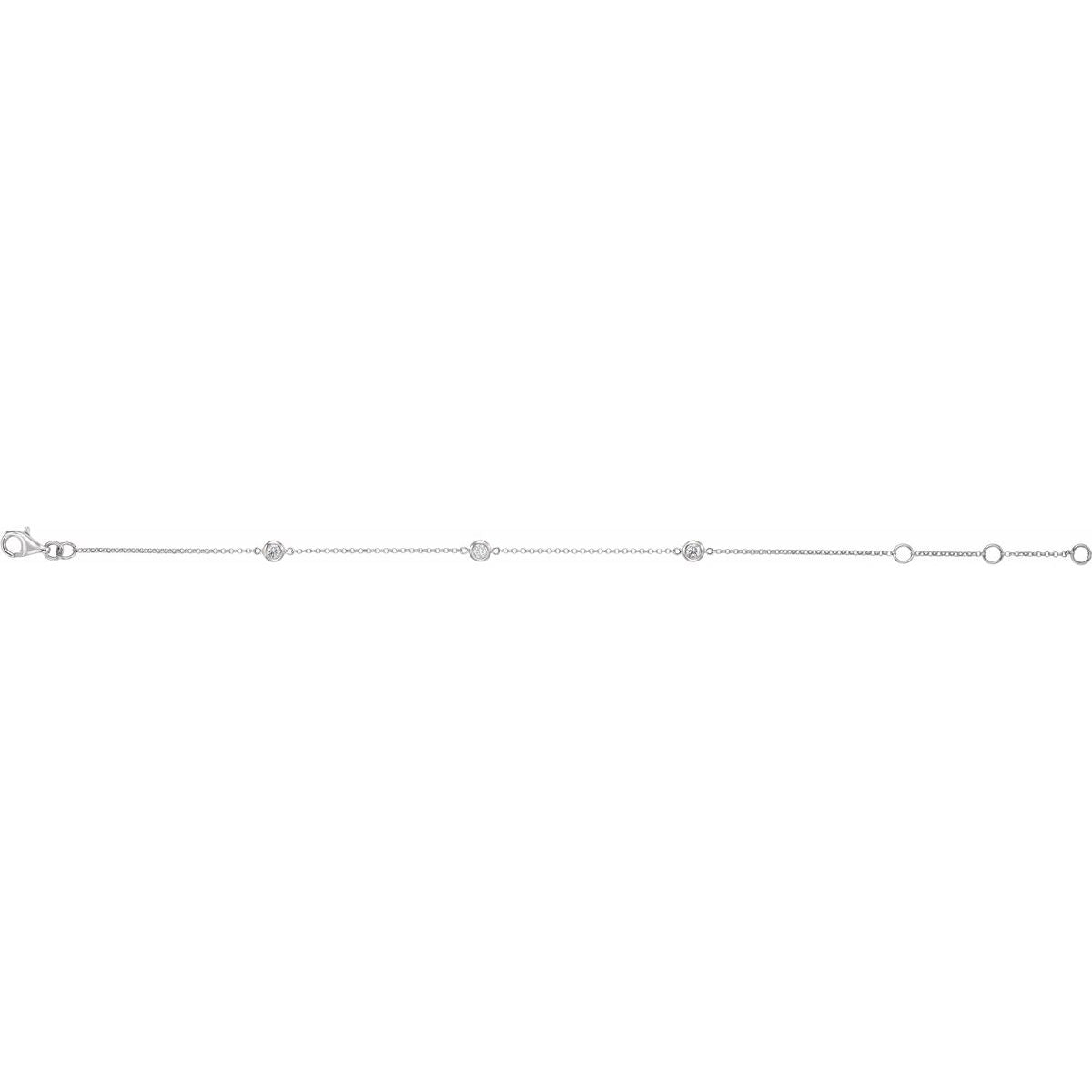 1/6 CTW Natural Diamond Bezel-Set 3-Station Bracelet in 14k white gold