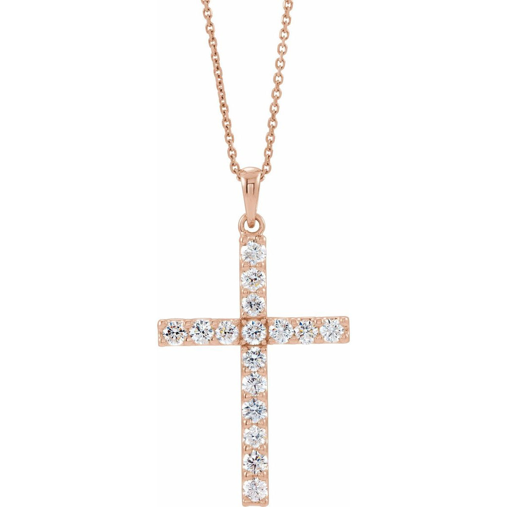 1 3/8 CTW Natural Diamond Cross Necklace in 14k rose gold