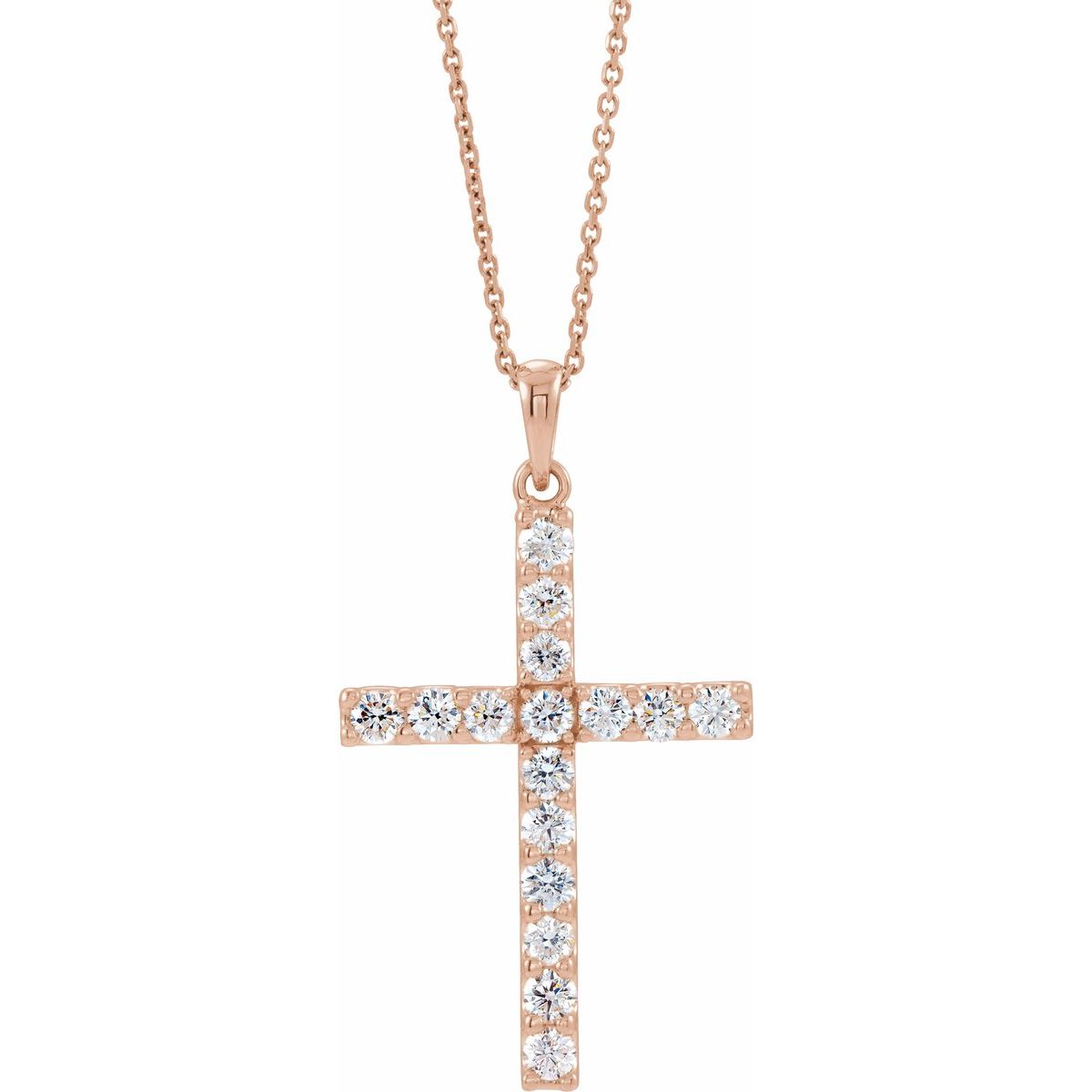 1 3/8 CTW Natural Diamond Cross Necklace in 14k rose gold