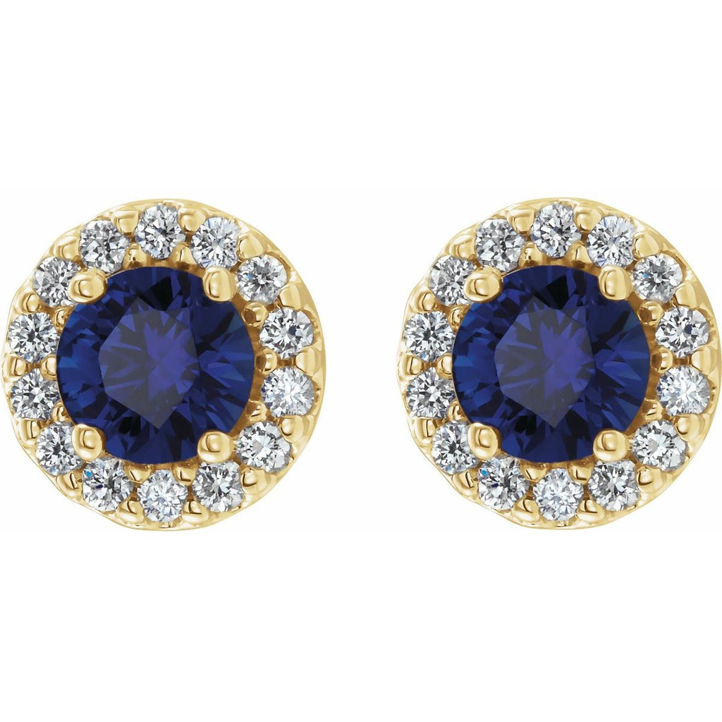 Lab-Grown Blue Sapphire & 1/3 CTW Natural Diamond Earrings in 14k yellow gold