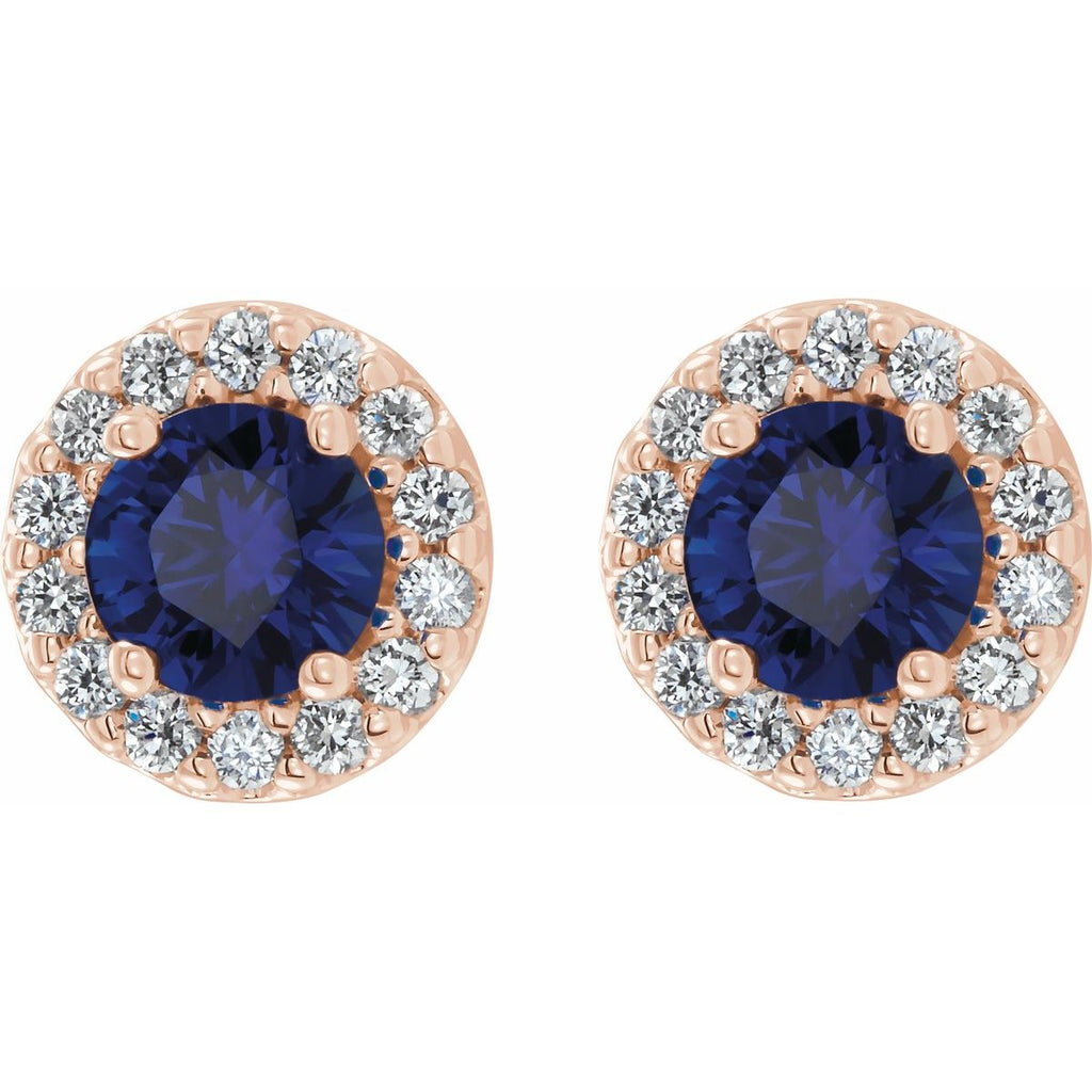 Lab-Grown Blue Sapphire & 1/3 CTW Natural Diamond Earrings in 14k rose gold