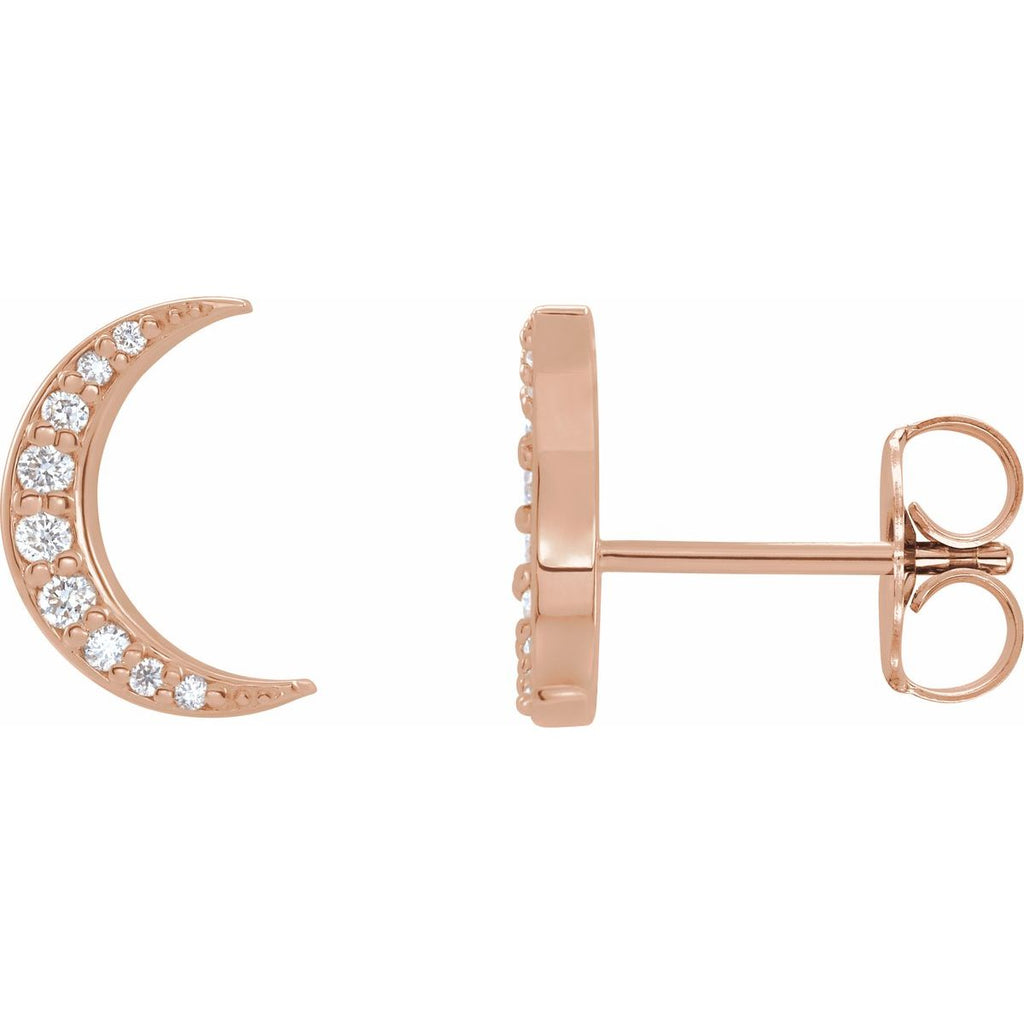 1/10 CTW Natural Diamond Crescent Moon Earrings in 14k rose gold