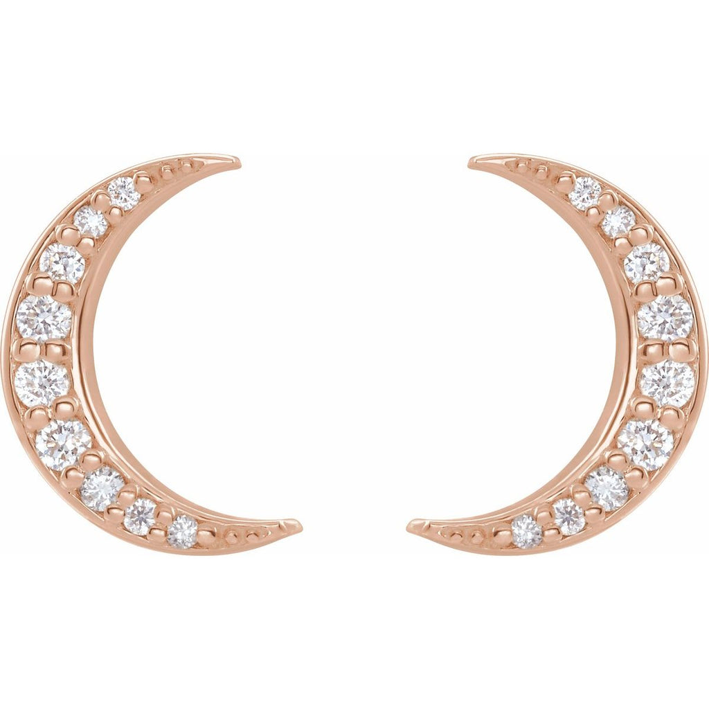 1/10 CTW Natural Diamond Crescent Moon Earrings in 14k rose gold