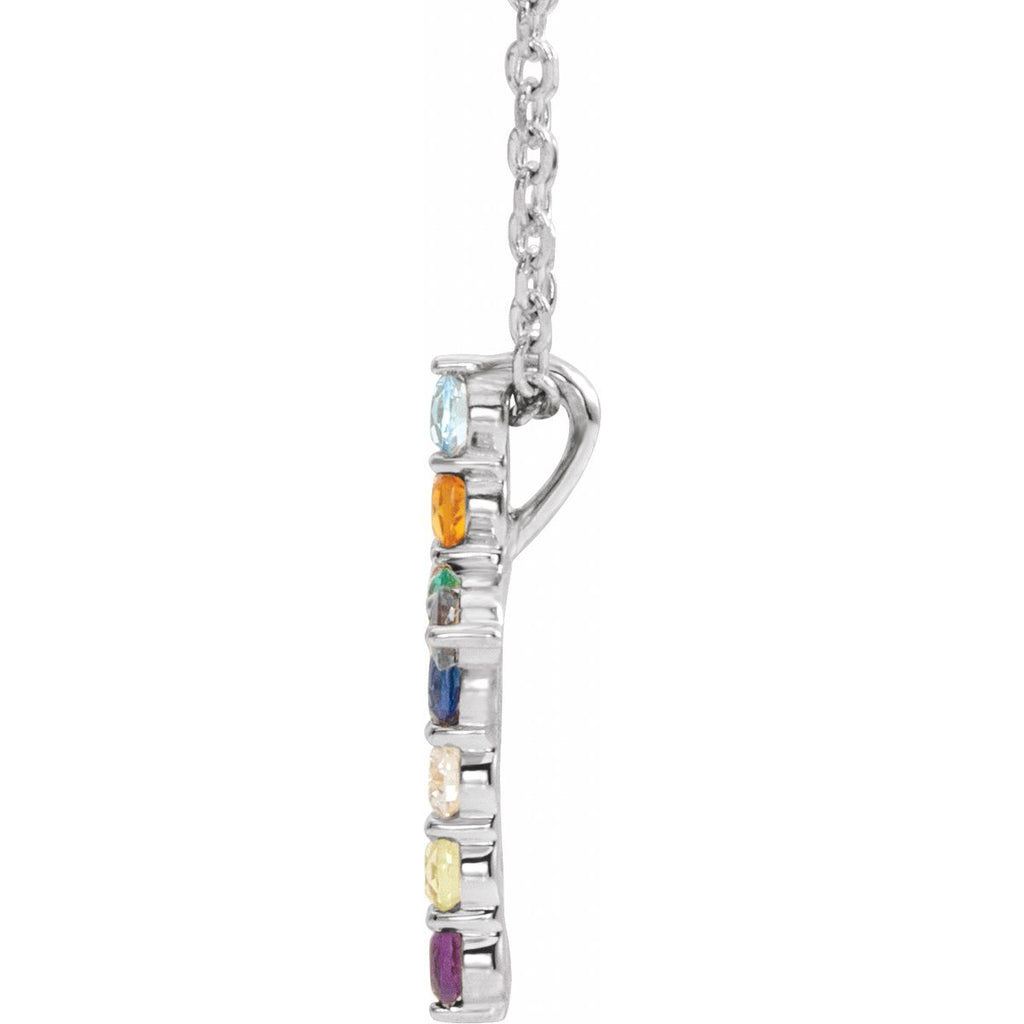 Natural Multi-Gemstone & .03 CT Natural Diamond Cross Necklace in 14k white gold
