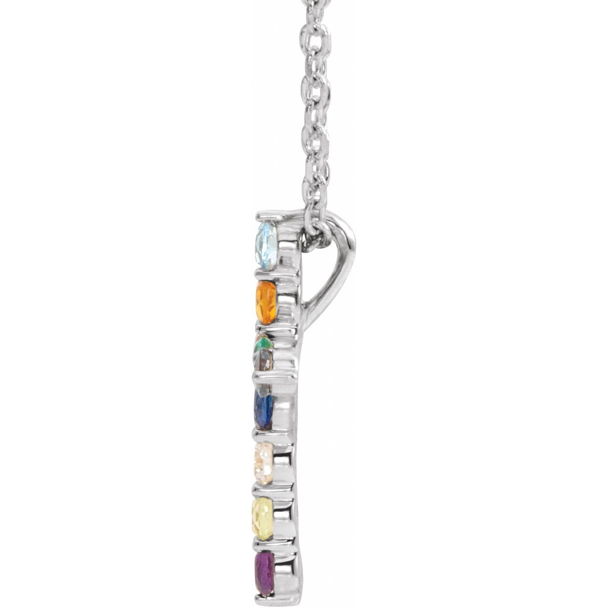 Natural Multi-Gemstone & .03 CT Natural Diamond Cross Necklace in 14k white gold