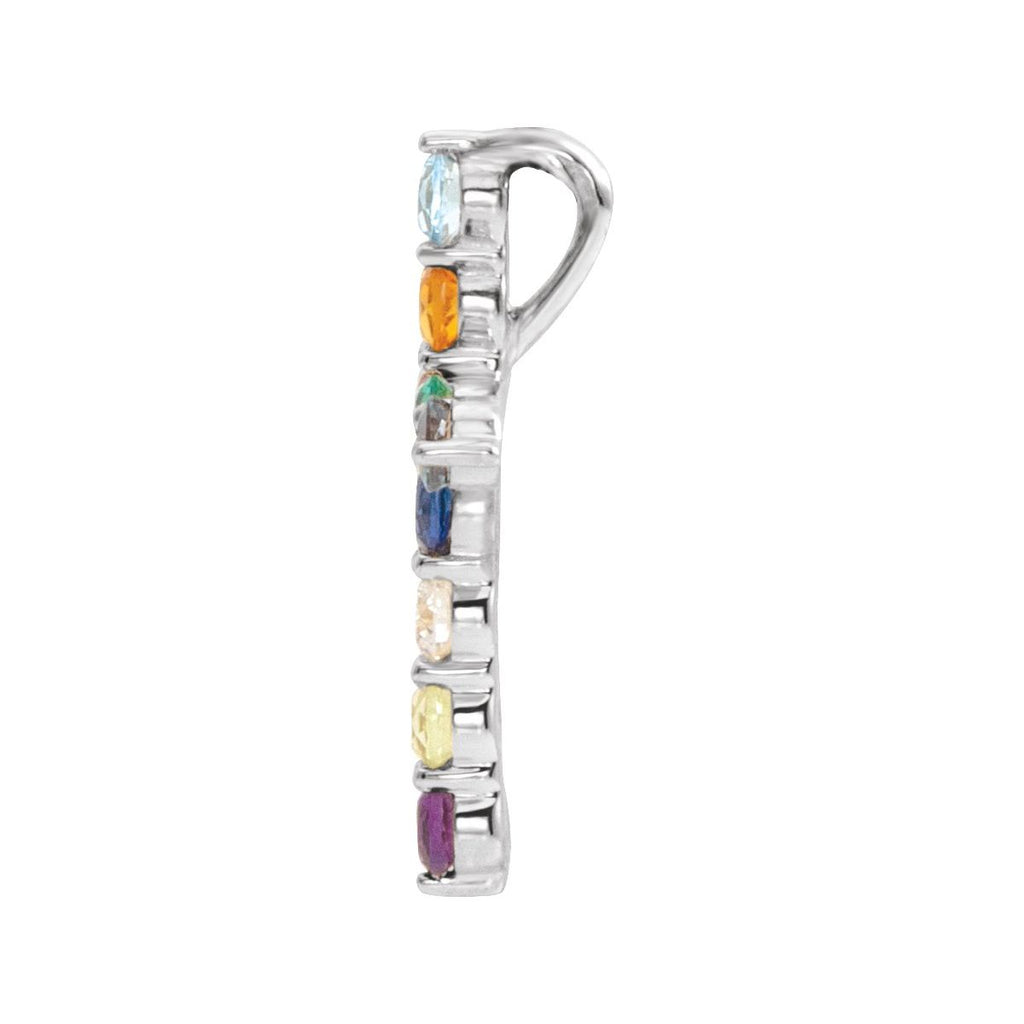 Natural Multi-Gemstone & .03 CT Natural Diamond Cross 16-18" Necklace in 14k white gold