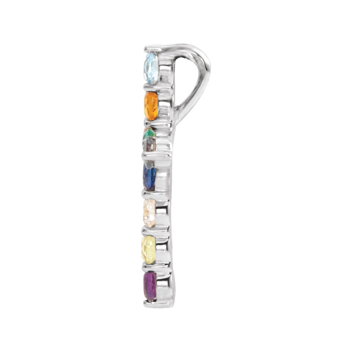 Natural Multi-Gemstone & .03 CT Natural Diamond Cross 16-18" Necklace in 14k white gold