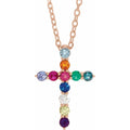 Natural Multi-Gemstone & .03 CT Natural Diamond Cross Necklace in 14k rose gold