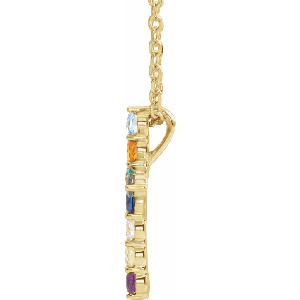 Natural Multi-Gemstone & .03 CT Natural Diamond Cross Necklace in 14k yellow gold