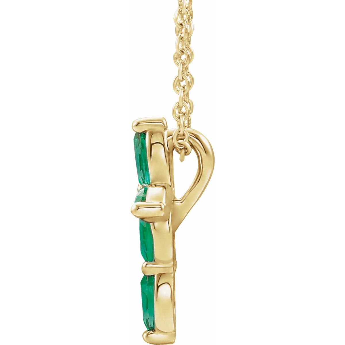 Natural Emerald Cross Necklace in 14k yellow gold