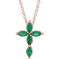 Natural Emerald Cross Necklace in 14k rose gold
