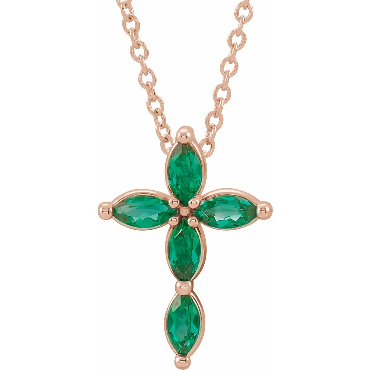 Natural Emerald Cross Necklace in 14k rose gold