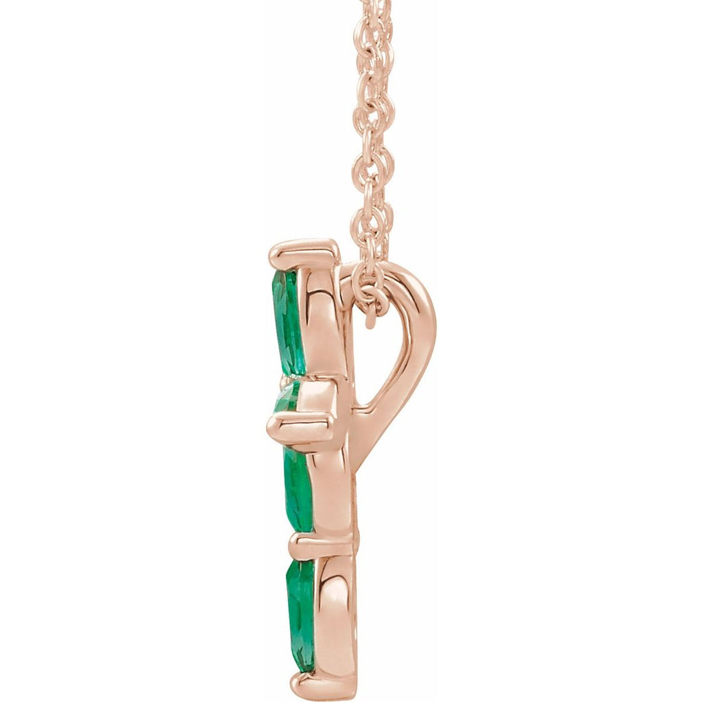 Natural Emerald Cross Necklace in 14k rose gold