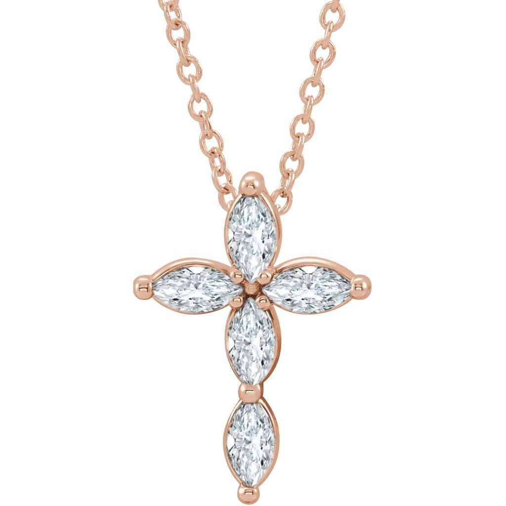 1/3 CTW Natural Diamond Cross Necklace in 14k rose gold
