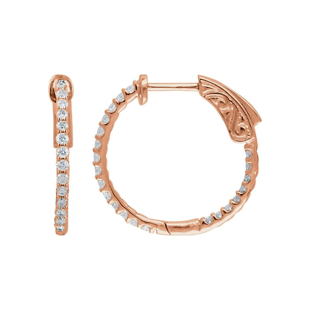 1/2 CTW Natural Diamond Inside-Outside 19 mm Hinged Hoop Earrings in 14k rose gold