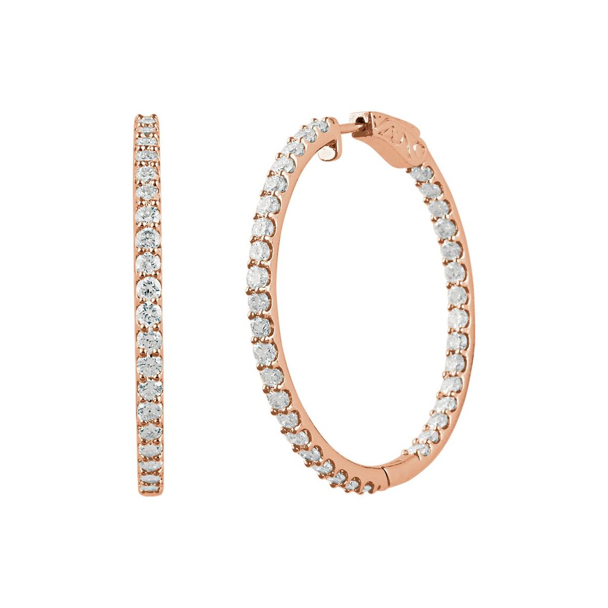5 CTW Lab-Grown Diamond Inside-Outside 41.5 mm Hinged Hoop Earrings in 14k rose gold