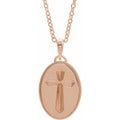 Oval Cross Medal Necklace in 14k rose gold