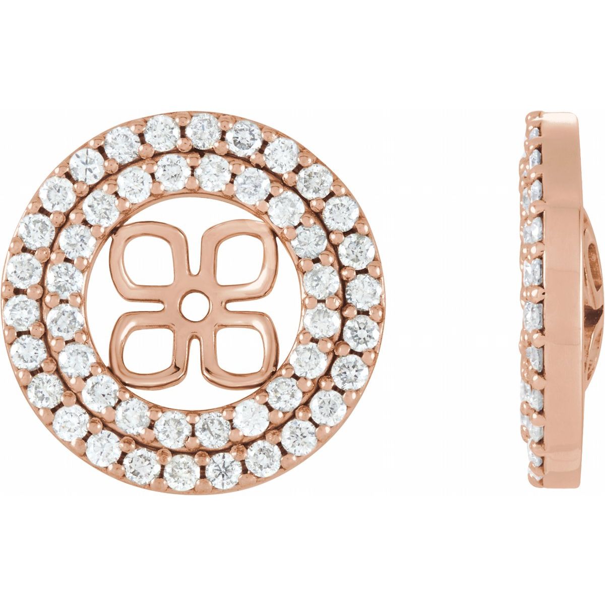 3/4 CTW Natural Diamond Earring Jackets For 8 mm Pearl Stud Earrings in 14k rose gold