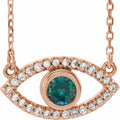 Natural Alexandrite & Natural White Sapphire Evil Eye Necklace in 14k rose gold
