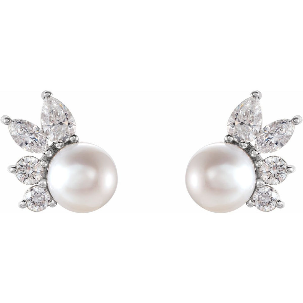 Cultured White Akoya Pearl & 1/2 CTW Natural Diamond Earrings