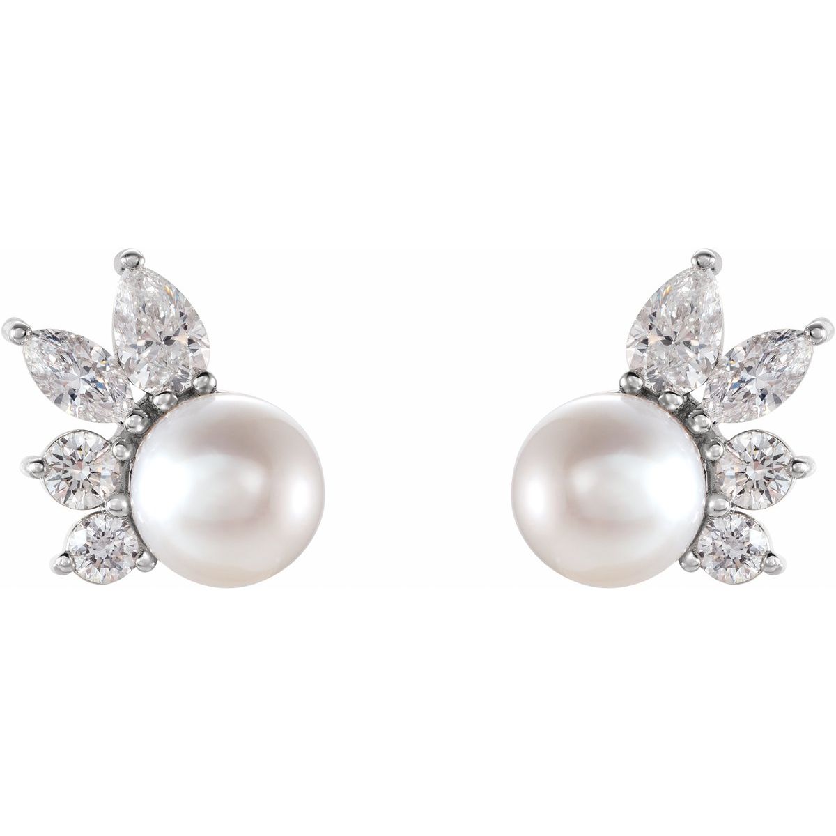 Cultured White Akoya Pearl & 1/2 CTW Natural Diamond Earrings