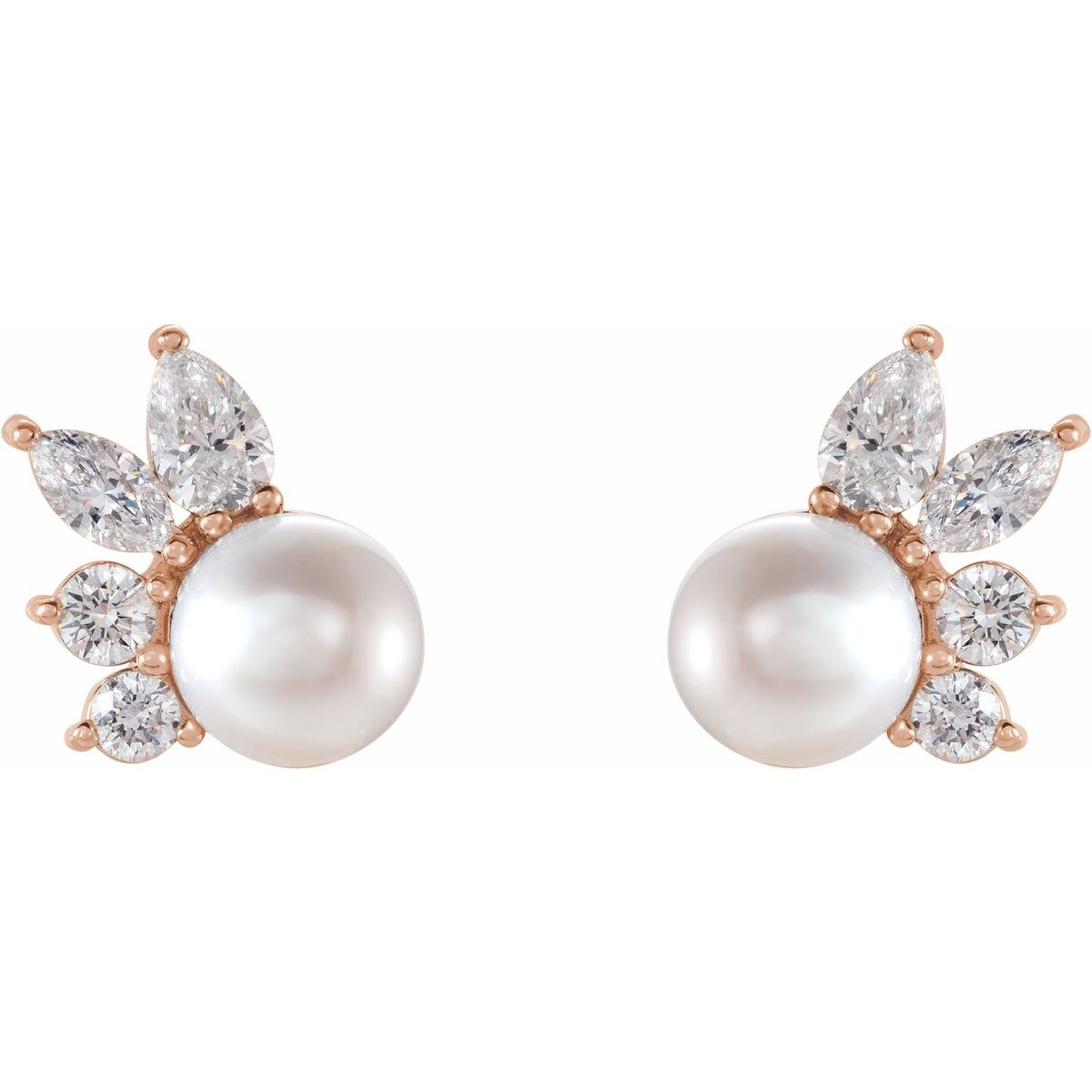 Cultured White Akoya Pearl & 1/2 CTW Natural Diamond Earrings in 14k rose gold
