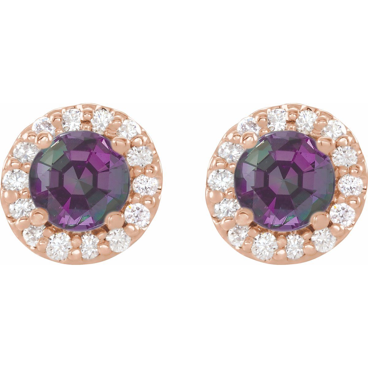 Lab-Grown Alexandrite & 1/3 CTW Natural Diamond Earrings in 14k rose gold