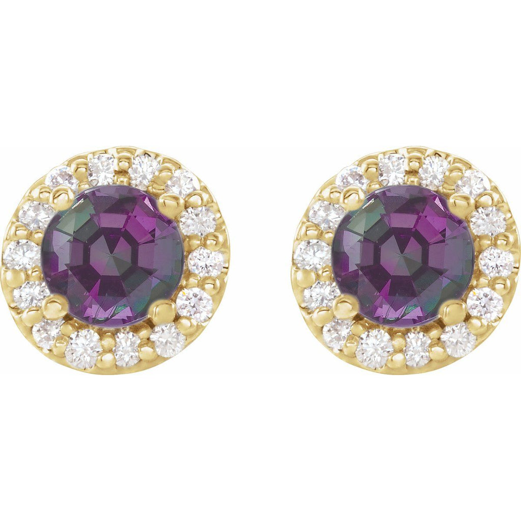 Lab-Grown Alexandrite & 1/3 CTW Natural Diamond Earrings in 14k yellow gold