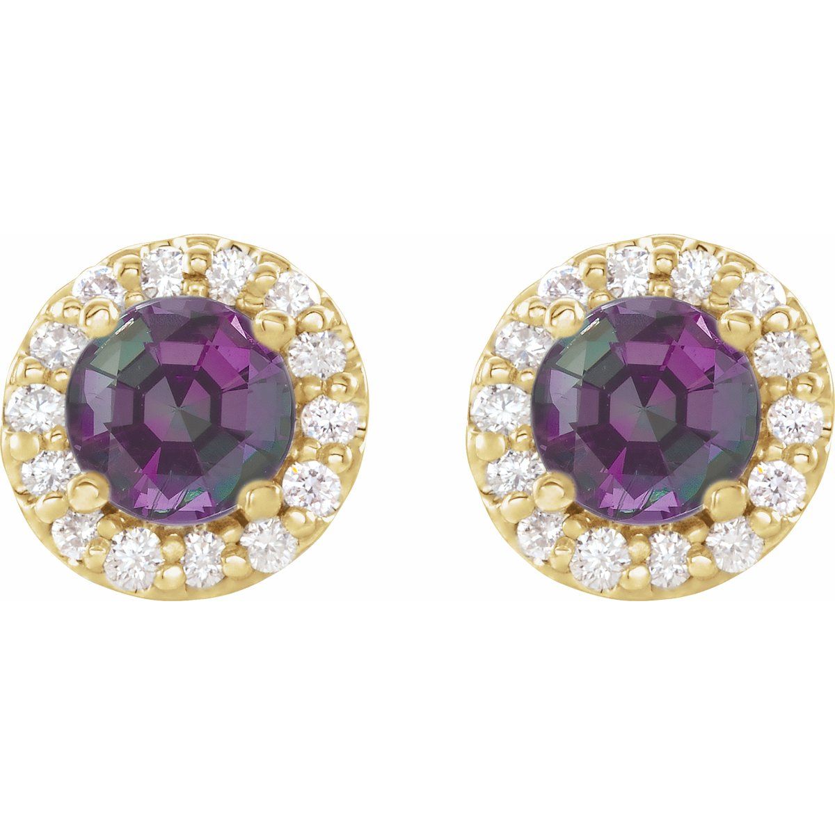 Lab-Grown Alexandrite & 1/3 CTW Natural Diamond Earrings in 14k yellow gold