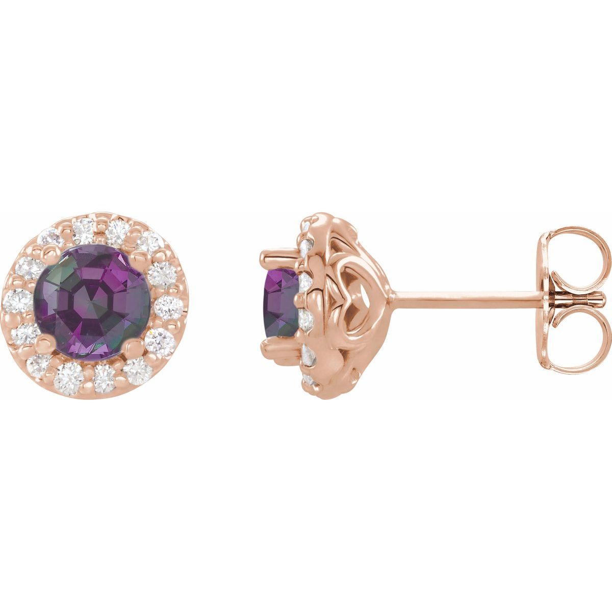Lab-Grown Alexandrite & 1/3 CTW Natural Diamond Earrings in 14k rose gold