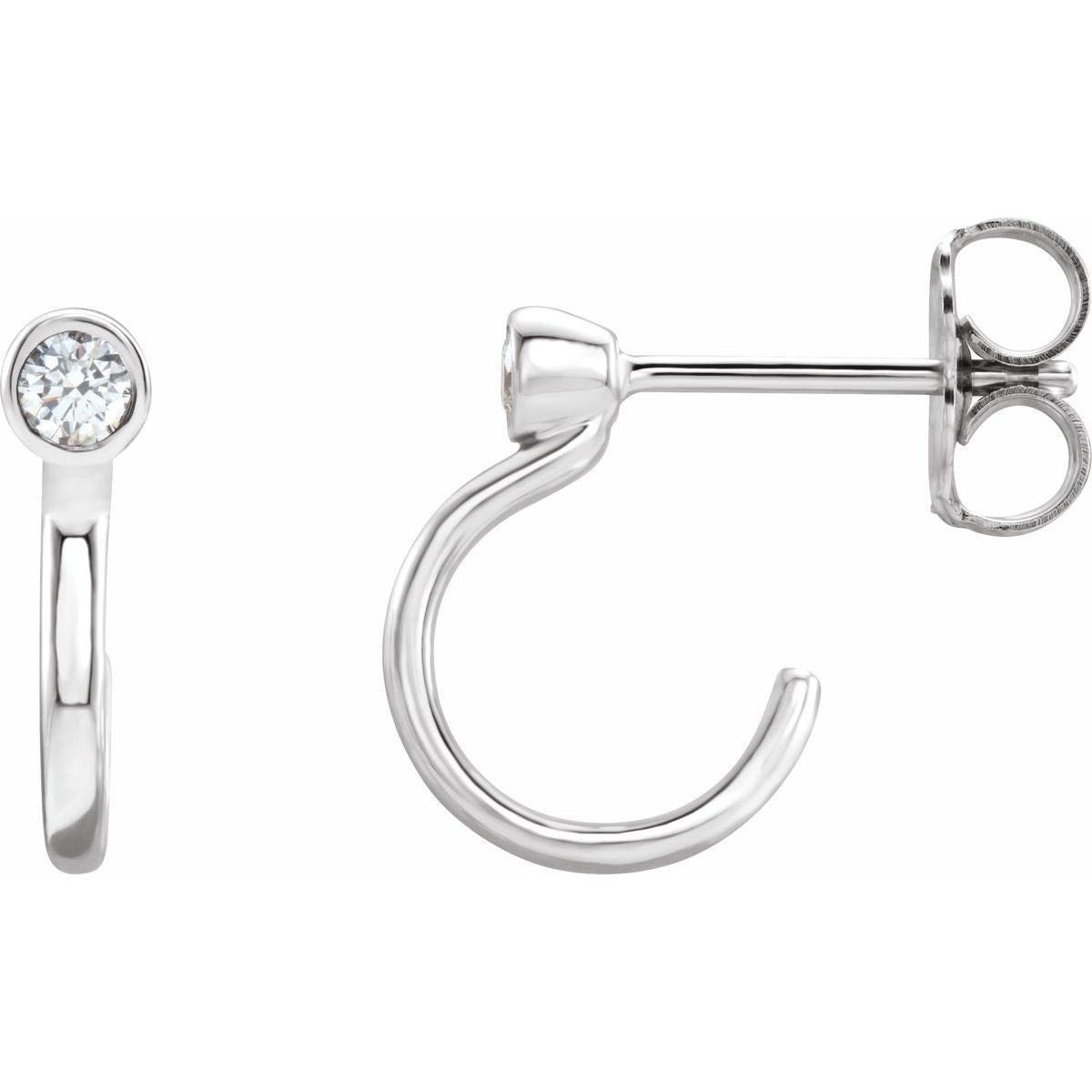 0.06 CTW Natural Diamond Huggie J-Hoop Earring in 14k white gold