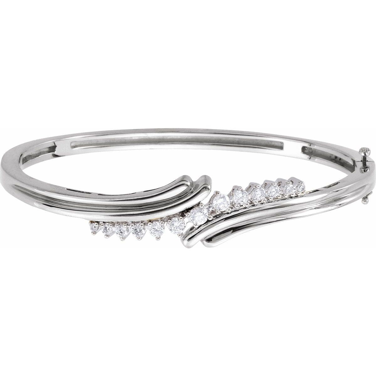 Graduated Hinged Bangle Bracelet in 14k white gold