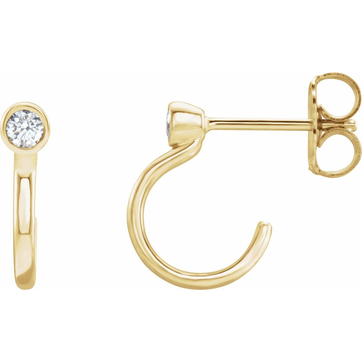 0.06 CTW Natural Diamond Huggie J-Hoop Earring in 14k yellow gold