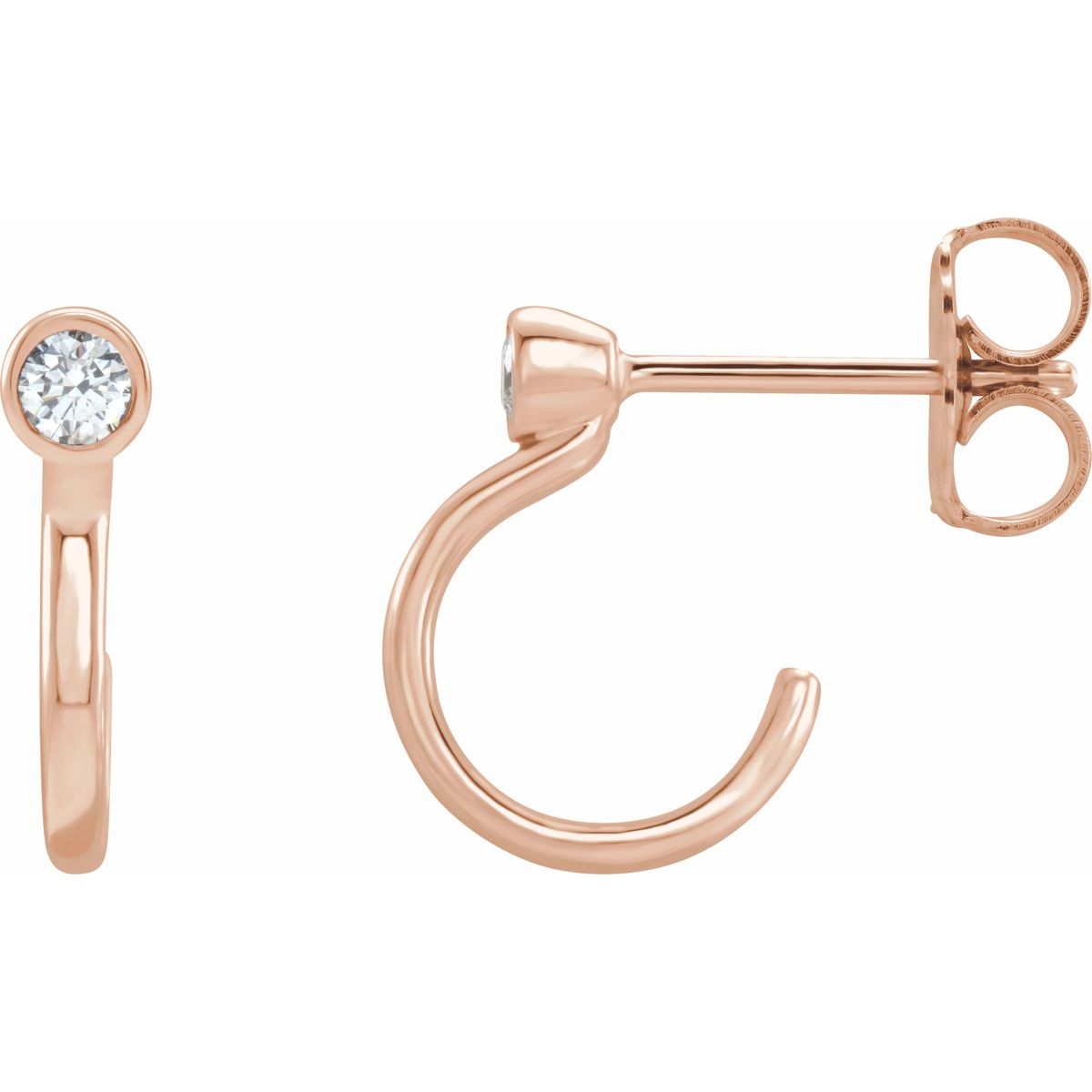 0.06 CTW Natural Diamond Huggie J-Hoop Earring in 14k rose gold