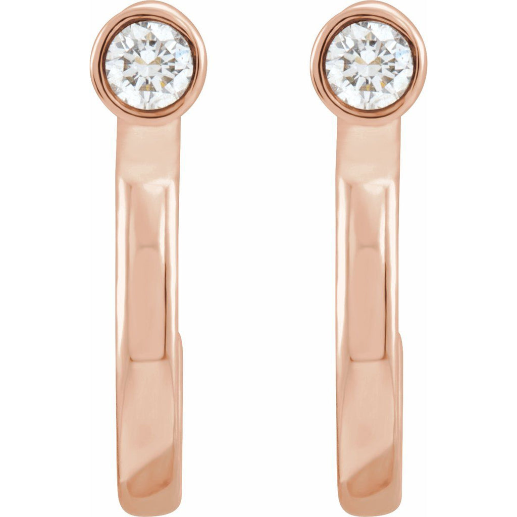 0.06 CTW Natural Diamond Huggie J-Hoop Earring in 14k rose gold