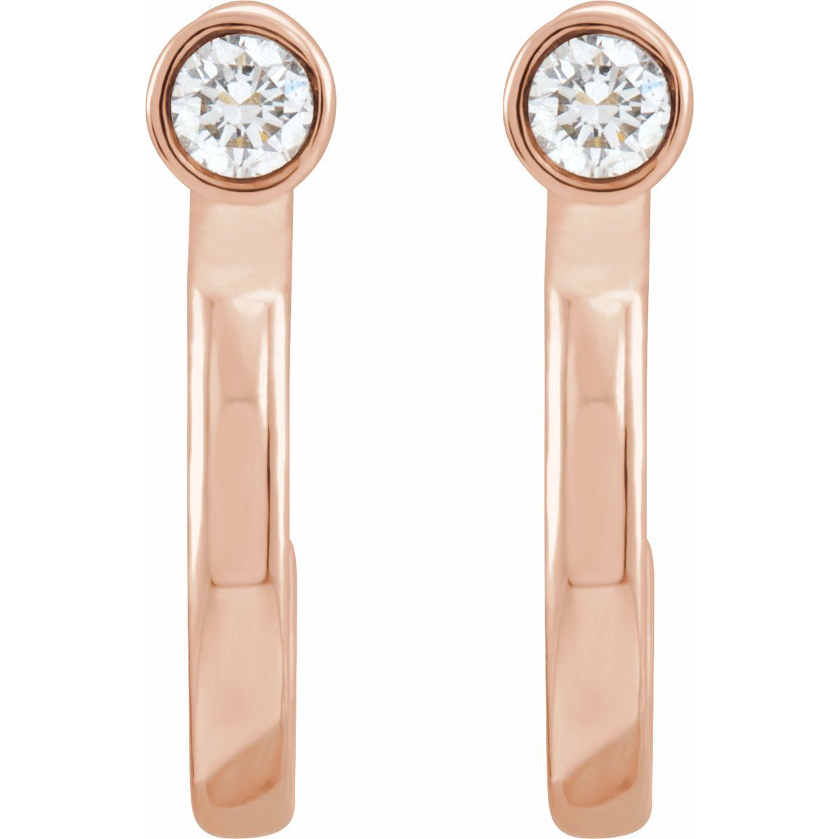 0.06 CTW Natural Diamond Huggie J-Hoop Earring in 14k rose gold