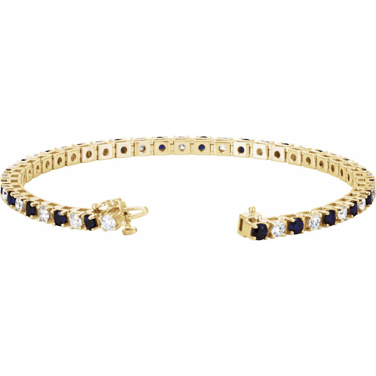 Lab-Grown Blue Sapphire & 2 3/8 CTW Lab-Grown Diamond Line Bracelet in 14k yellow gold