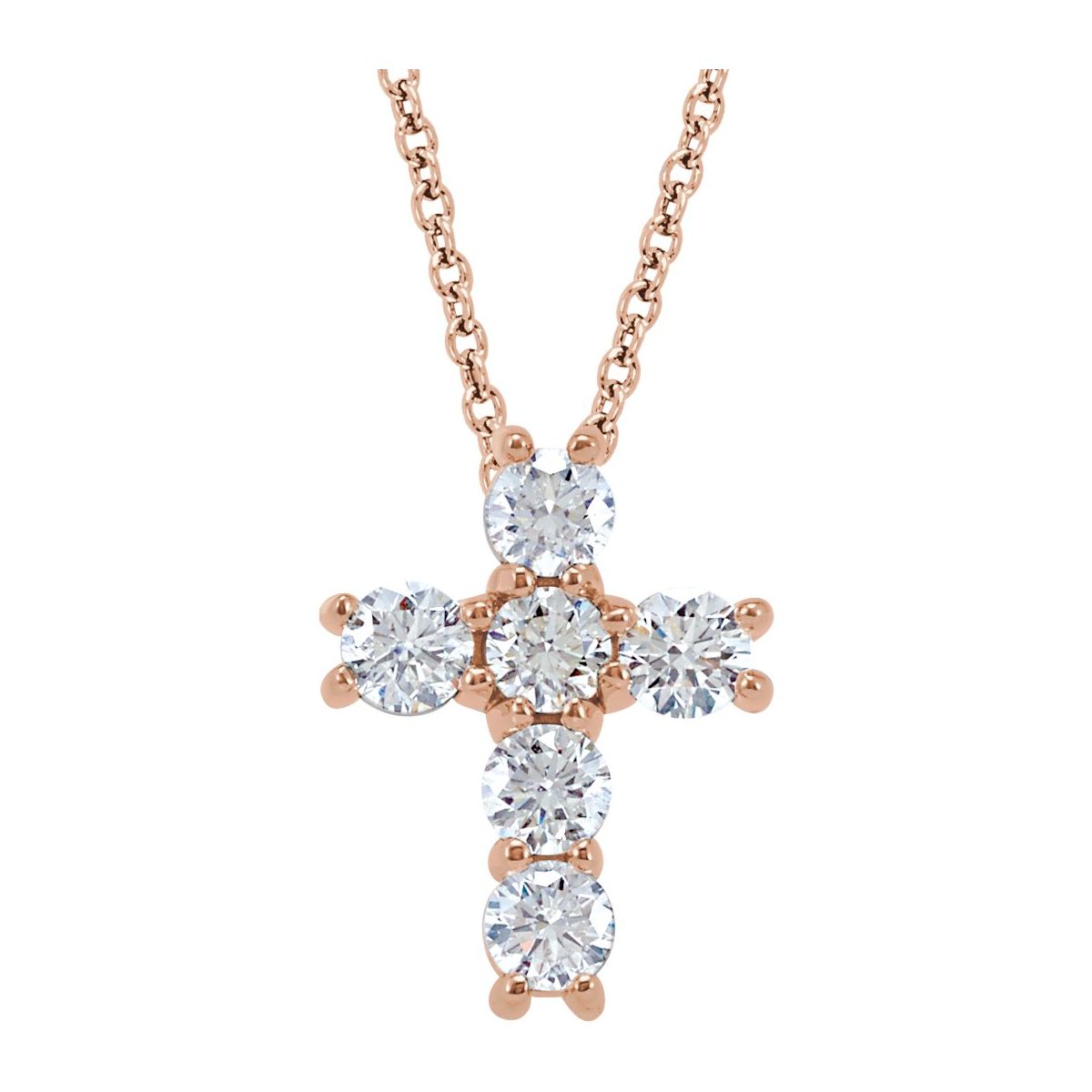 1 1/6 CTW Natural Diamond Cross Necklace in 14k rose gold