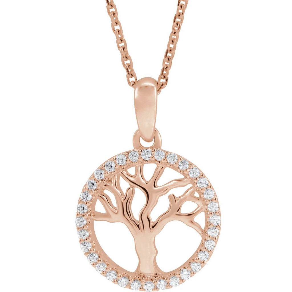 1/5 CTW Natural Diamond Tree Of Life Necklace in 14k rose gold