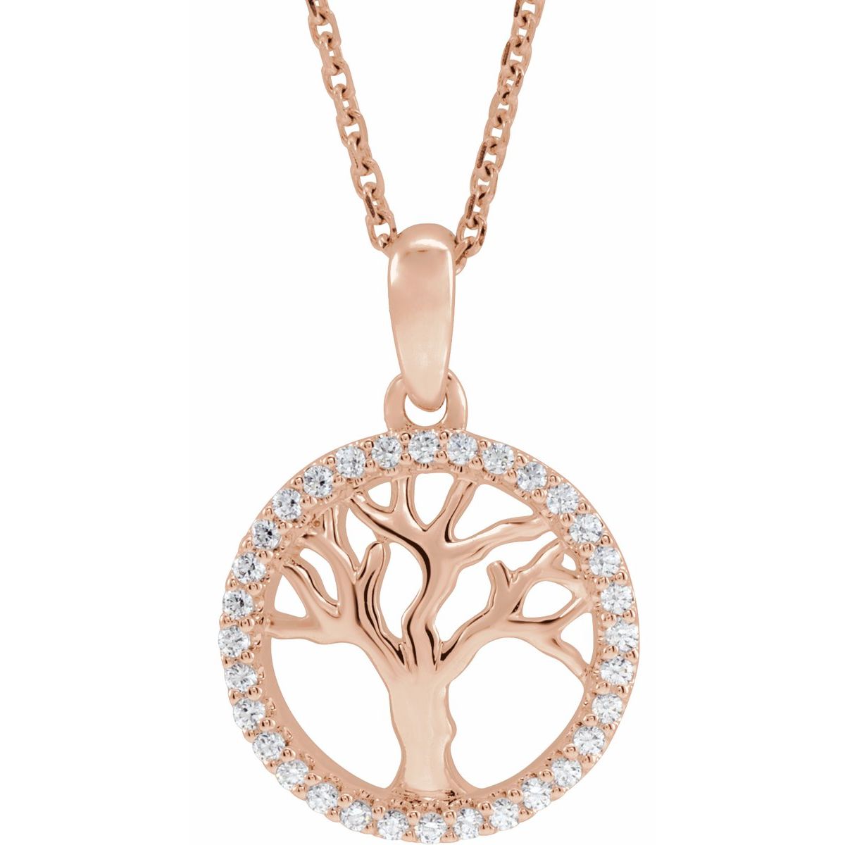 1/5 CTW Natural Diamond Tree Of Life Necklace in 14k rose gold