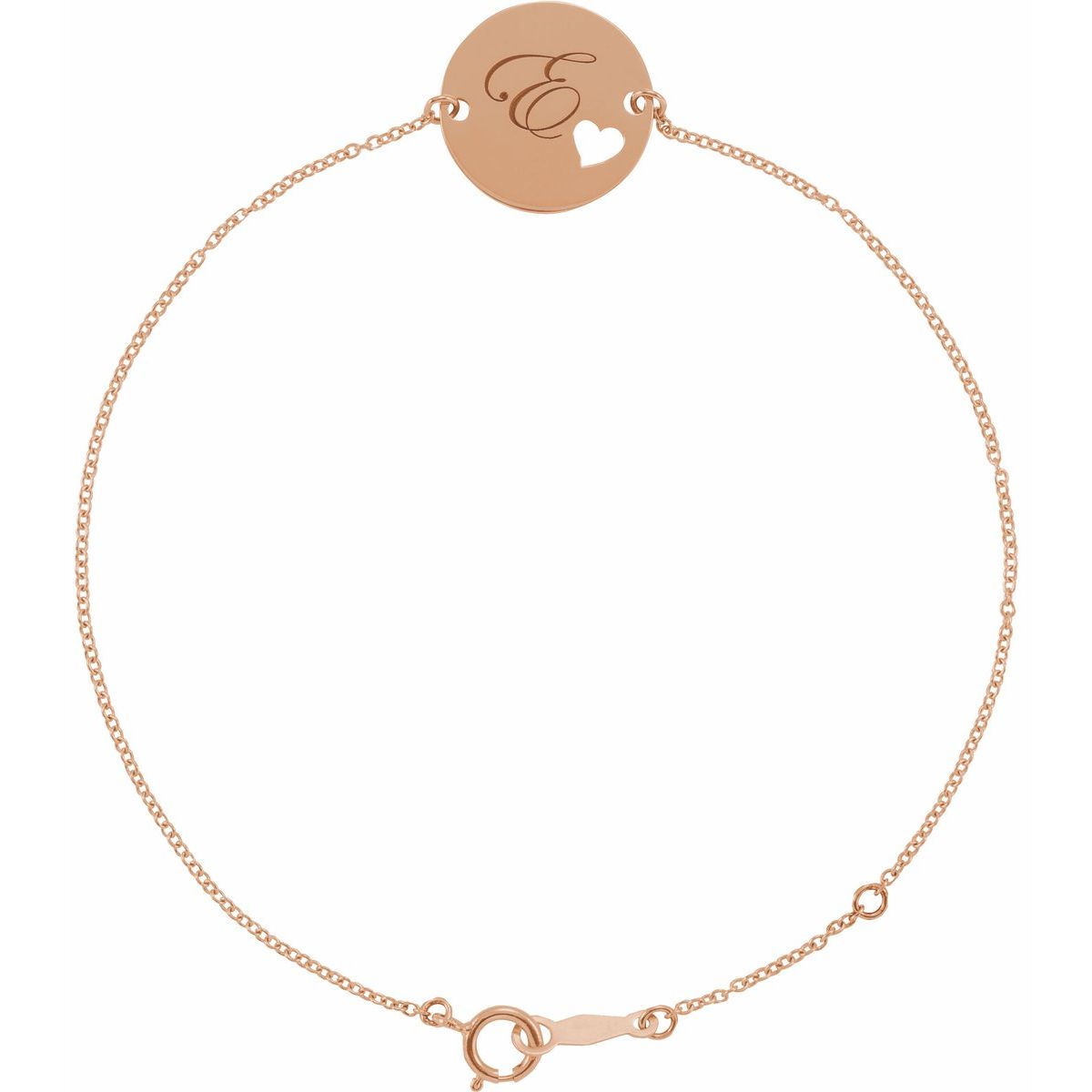 Engravable Pierced Heart Disc Bracelet in 14k rose gold