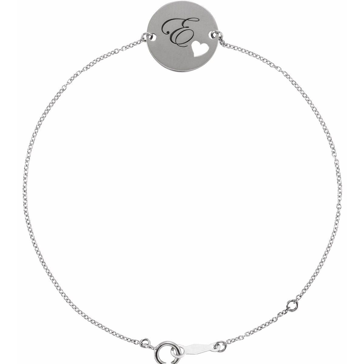 Engravable Pierced Heart Disc Bracelet in 14k white gold