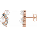 Cultured White Akoya Pearls & 1/2 CTW Natural Diamond Earrings in 14k rose gold