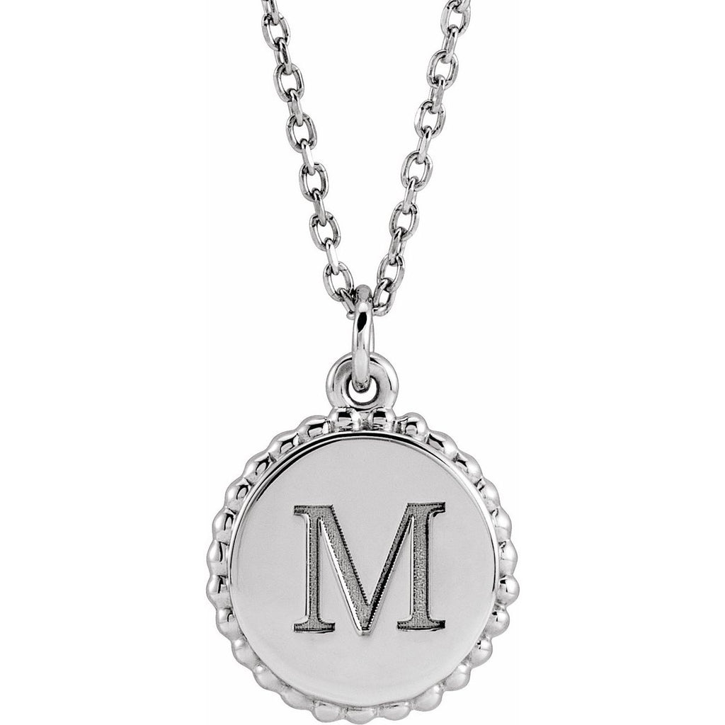 Engravable Beaded Disc Necklace in platinum