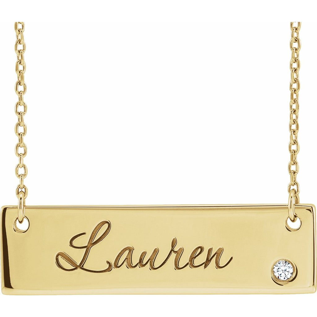 .03 CT Natural Diamond Engravable Bar Necklace