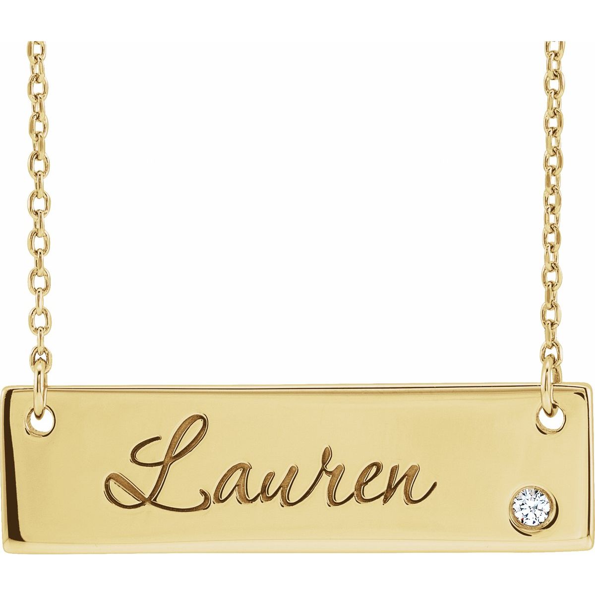 .03 CT Natural Diamond Engravable Bar Necklace