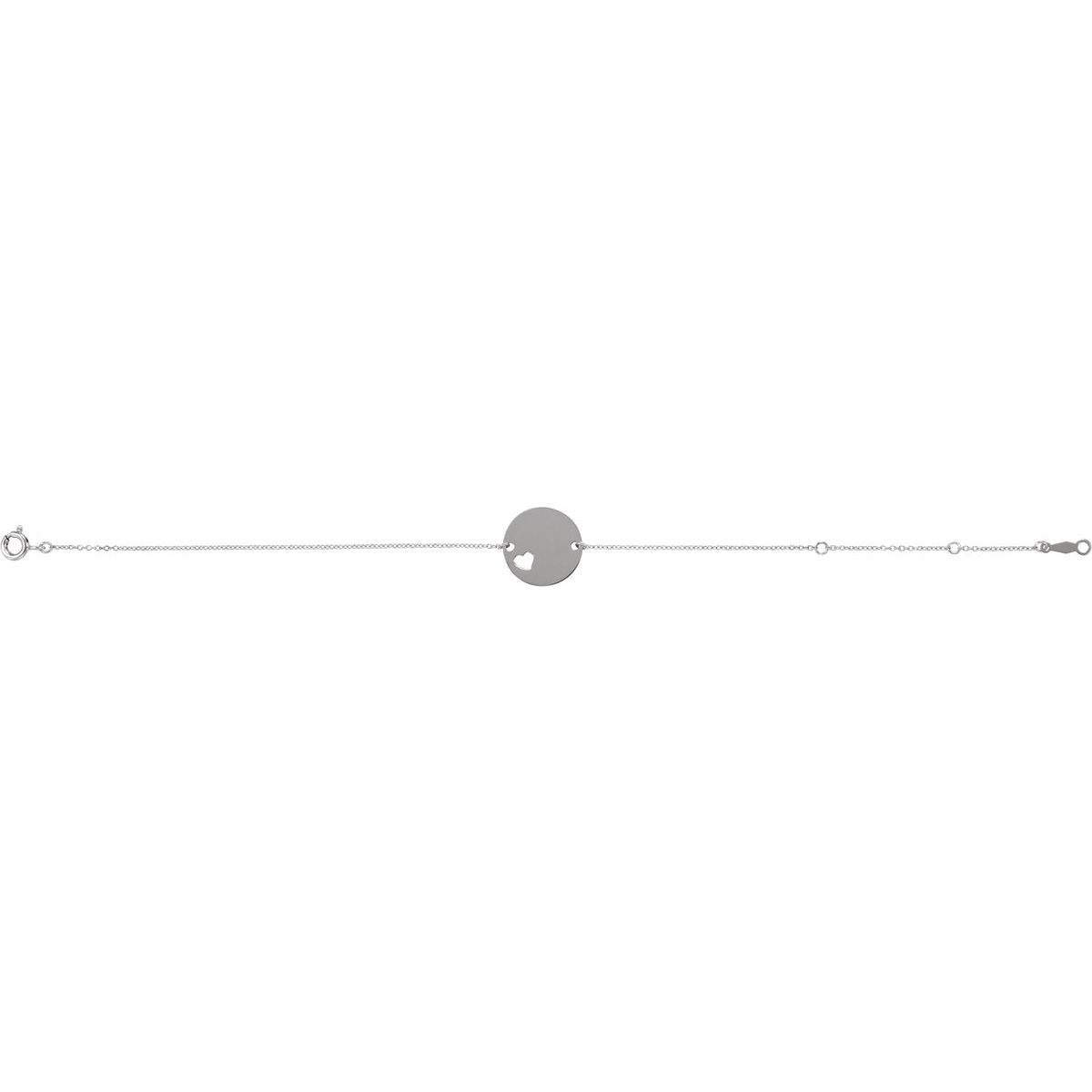 Engravable Pierced Heart Disc Bracelet in 14k white gold
