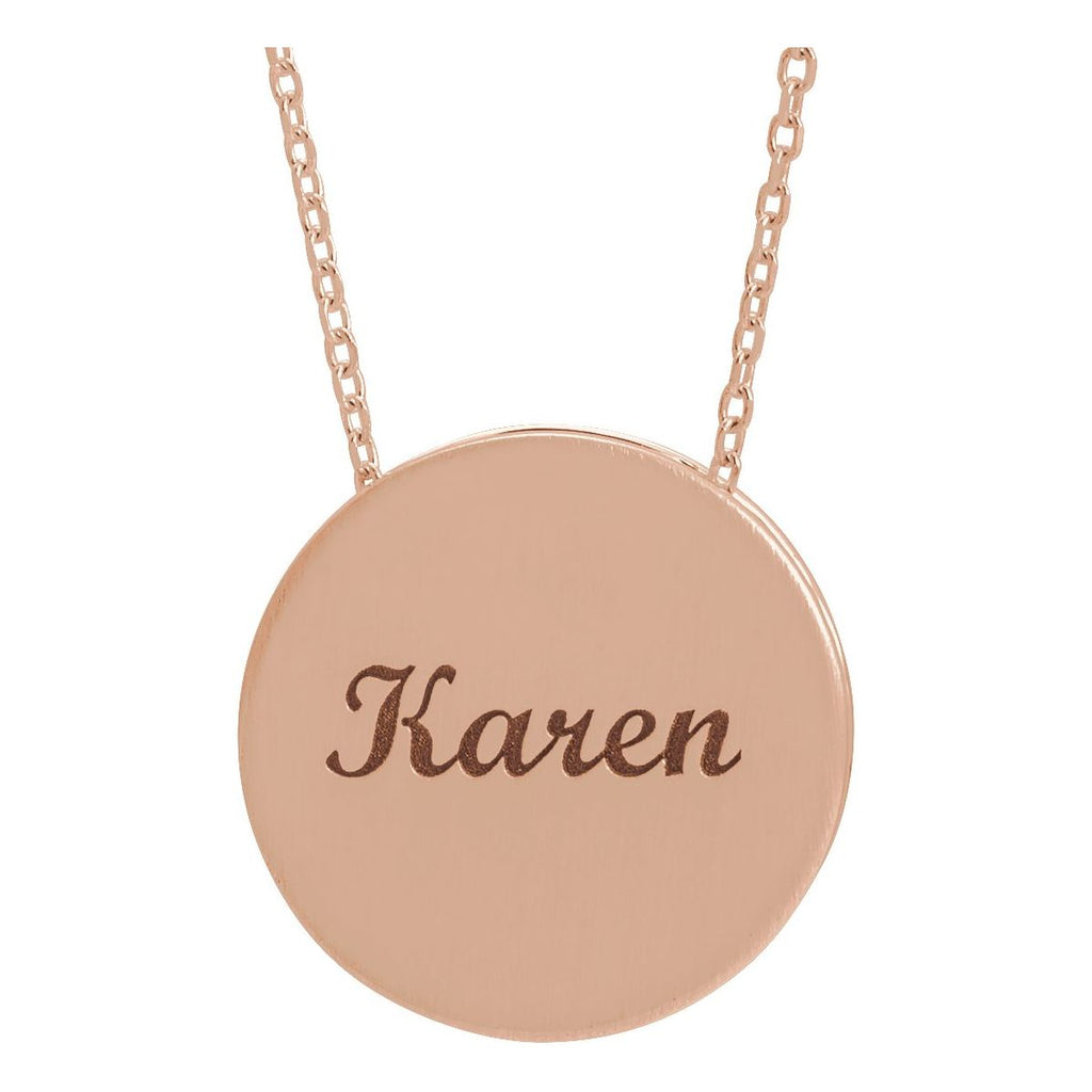 Engravable Disc Necklace in 14k rose gold