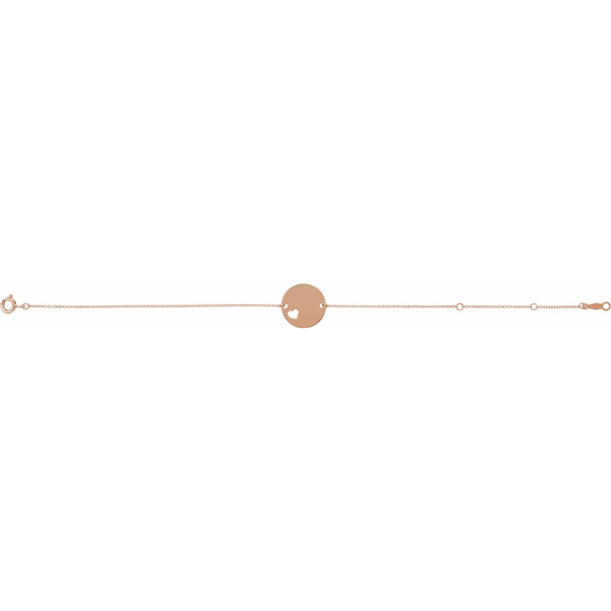 Engravable Pierced Heart Disc Bracelet in 14k rose gold
