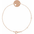 Engravable Pierced Heart Disc Bracelet in 14k rose gold